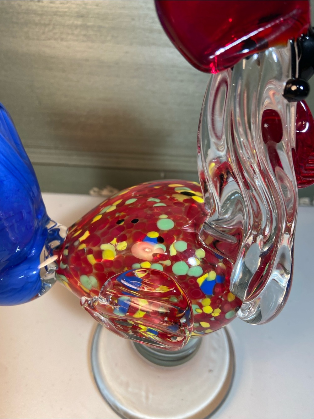 Handblown Glass Rooster Figurine in Red and Blue Accent - Picture 4 of 16